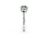 White gold Fancy Green Cushion  Halo Diamond Pave Band Ring with Four-Prong Setting_17