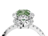 White gold Fancy Green Cushion  Halo Diamond Pave Band Ring with Four-Prong Setting_19