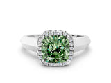 White gold Fancy Green Cushion  Halo Diamond Ring with Cathedral Band and Four-Prong Setting_49