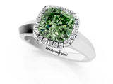 White gold Fancy Green Cushion  Halo Diamond Ring with Cathedral Band and Four-Prong Setting_50