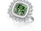 White gold Fancy Green Cushion  Halo Diamond Ring with Milgrain Edge and Round Prong Setting_39