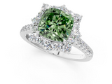 White gold Fancy Green Cushion  Halo Diamond Ring with Pavé Band and Prong Setting_38