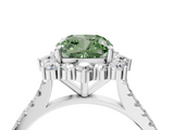 White gold Fancy Green Cushion  Halo Diamond Ring with Pavé Band and Prong Setting_41