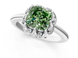 White gold Fancy Green Cushion  Halo Diamond Ring with Round Cluster Setting, Solitaire Band, and Four-Prong Setting_47