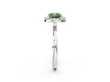 White gold Fancy Green Cushion  Halo Diamond Solitaire with Pavé Band and Four-Prong Setting_129