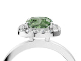 White gold Fancy Green Cushion  Halo Diamond Solitaire with Pavé Band and Four-Prong Setting_131