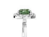 White gold Fancy Green Cushion  Halo Diamond Solitaire with Pavé Band and Four-Prong Setting_132