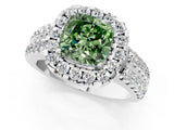 White gold Fancy Green Cushion  Halo Diamond Split Shank Engagement Ring with Prong Setting_40