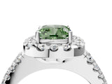 White gold Fancy Green Cushion  Halo Diamond Split Shank Engagement Ring with Prong Setting_43