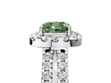 White gold Fancy Green Cushion  Halo Diamond Split Shank Engagement Ring with Prong Setting_44