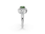 White gold Fancy Green Cushion  Halo Diamond Split Shank Ring with Milgrain Detail_51
