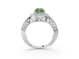 White gold Fancy Green Cushion  Halo Diamond Split Shank Ring with Milgrain Detail_52