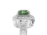 White gold Fancy Green Cushion  Halo Diamond Split Shank Ring with Milgrain Detail_54