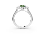 White gold Fancy Green Cushion  Halo Milgrain Pave Diamond Ring with Four-Prong Setting 4