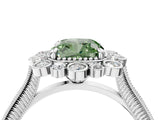 White gold Fancy Green Cushion  Halo Milgrain Pave Diamond Ring with Four-Prong Setting 5