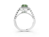 White gold Fancy Green Cushion  Halo Milgrain Solitaire with Bezel Set Side Stones and Pave Band_35
