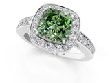 White gold Fancy Green Cushion  Halo Pavé Diamond Engagement Ring with Bezel Setting_50