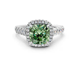 White gold Fancy Green Cushion  Halo Pavé Diamond Engagement Ring with Four-Prong Setting_26