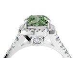 White gold Fancy Green Cushion  Halo Pavé Diamond Engagement Ring with Four-Prong Setting_30