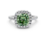 White gold Fancy Green Cushion  Halo Pavé Diamond Engagement Ring with Four-Prong Setting_3