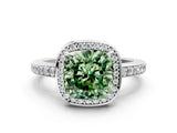 White gold Fancy Green Cushion  Halo Pave Band Solitaire Ring with Prong Setting_66