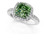 White gold Fancy Green Cushion  Halo Pave Band Solitaire Ring with Prong Setting_67