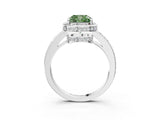 White gold Fancy Green Cushion  Halo Pave Band Solitaire Ring with Prong Setting_69