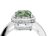 White gold Fancy Green Cushion  Halo Pave Band Solitaire Ring with Prong Setting_70