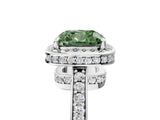 White gold Fancy Green Cushion  Halo Pave Band Solitaire Ring with Prong Setting_71