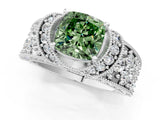 White gold Fancy Green Cushion  Halo Pave Diamond Engagement Ring with Milgrain Detailing_49