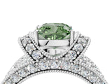White gold Fancy Green Cushion  Halo Pave Diamond Engagement Ring with Milgrain Detailing_53