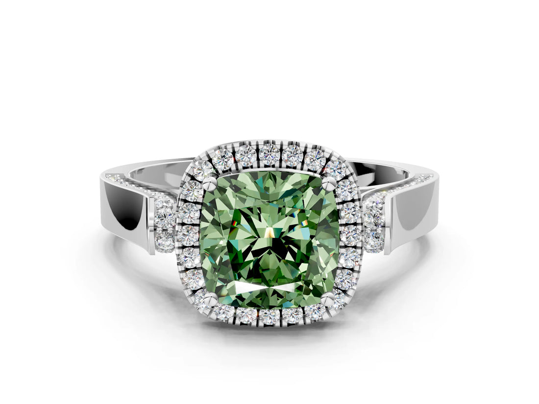 White gold Fancy Green Cushion  Halo Pave Split Shank Prong Setting Ring_81