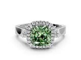 White gold Fancy Green Cushion  Halo Pave Split Shank Prong Setting Ring_81