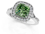 White gold Fancy Green Cushion  Halo Round Diamond Milgrain Pave Engagement Ring_4