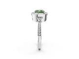 White gold Fancy Green Cushion  Halo Round Diamond Milgrain Pave Engagement Ring_5