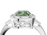 White gold Fancy Green Cushion  Halo Round Diamond Milgrain Pave Engagement Ring_7