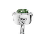 White gold Fancy Green Cushion  Halo Round Diamond Milgrain Pave Engagement Ring_8