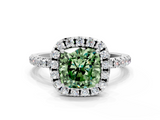 White gold Fancy Green Cushion  Halo Round Diamond Pavé Band Four-Prong Ring_3