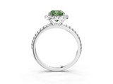 White gold Fancy Green Cushion  Halo Round Diamond Pavé Band Four-Prong Ring_6
