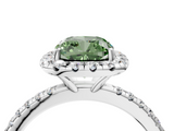 White gold Fancy Green Cushion  Halo Round Diamond Pavé Band Four-Prong Ring_7