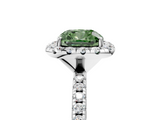 White gold Fancy Green Cushion  Halo Round Diamond Pavé Band Four-Prong Ring_8