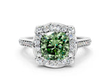 White gold Fancy Green Cushion  Halo Round Diamond Pave Band with Four-Prong Setting_50