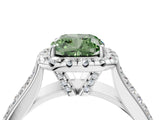 White gold Fancy Green Cushion  Halo Round Diamond Pave Band with Prong Setting 5