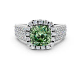 White gold Fancy Green Cushion  Halo Round Diamond Pave Band with Prong Setting_24