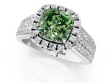 White gold Fancy Green Cushion  Halo Round Diamond Pave Band with Prong Setting_25