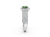 White gold Fancy Green Cushion  Halo Round Diamond Pave Band with Prong Setting_26