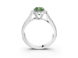 White gold Fancy Green Cushion  Halo Round Diamond Pave Band with Prong Setting_27