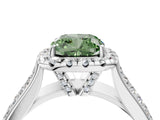 White gold Fancy Green Cushion  Halo Round Diamond Pave Band with Prong Setting_28