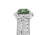 White gold Fancy Green Cushion  Halo Round Diamond Pave Band with Prong Setting_29