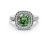 White gold Fancy Green Cushion  Halo Solitaire Diamond Ring with Pave Band and Bezel Setting_49